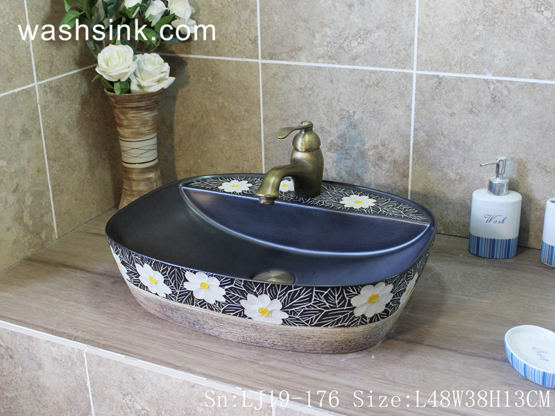 LJ19-176 LJ19-176     Modern style flower design  ceramic wash basin - shengjiang  ceramic  factory   porcelain art hand basin wash sink
