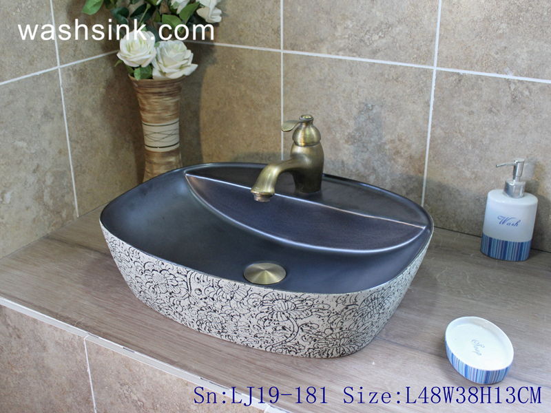 LJ19-181 LJ19-181     Hand carved flowers design ceramic sanitary ware - shengjiang  ceramic  factory   porcelain art hand basin wash sink