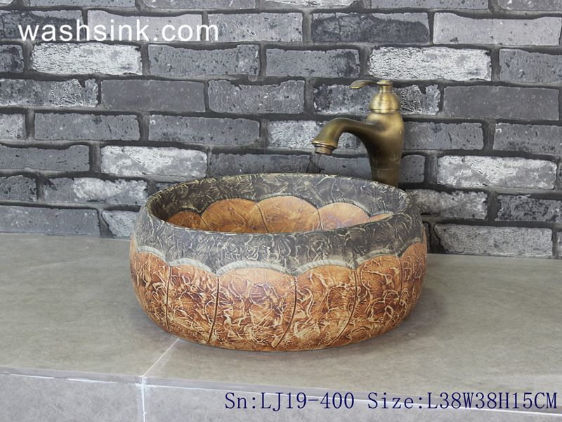 LJ19-400 LJ19-400     Traditional imitation wood ceramic wash bowl - shengjiang  ceramic  factory   porcelain art hand basin wash sink