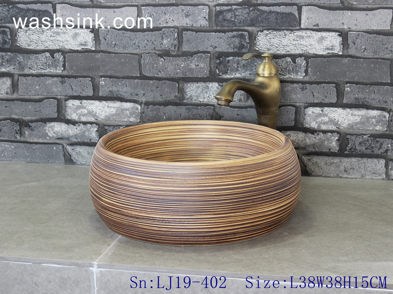 LJ19-402 LJ19-402     Wood color round ceramic sanitary ware - shengjiang  ceramic  factory   porcelain art hand basin wash sink