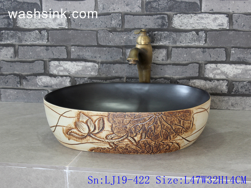 LJ19-422 LJ19-422     Elegant hand carved lotus design ceramic wash sink - shengjiang  ceramic  factory   porcelain art hand basin wash sink