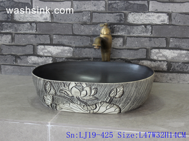 LJ19-425 LJ19-425     Advanced grey carving lotus pattern ceramic art basin - shengjiang  ceramic  factory   porcelain art hand basin wash sink