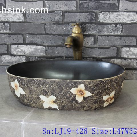 LJ19-426     Oval simple style ceramic with flower design wash basin