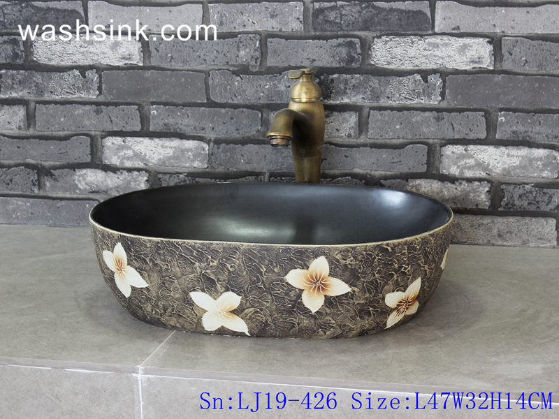 LJ19-426 LJ19-426     Oval simple style ceramic with flower design wash basin - shengjiang  ceramic  factory   porcelain art hand basin wash sink