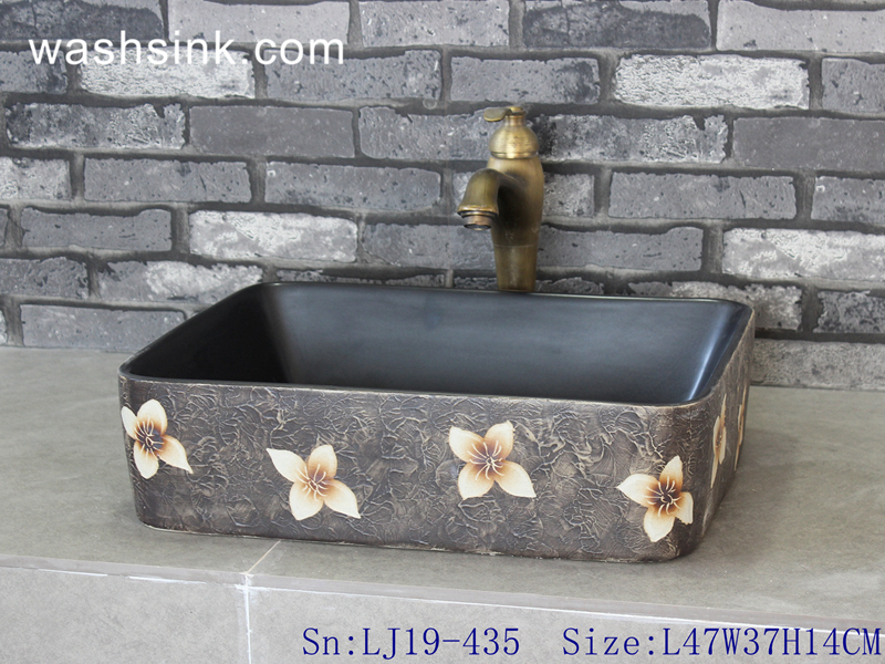 LJ19-435 LJ19-435     Best selling square flower pattern ceramic art basin - shengjiang  ceramic  factory   porcelain art hand basin wash sink