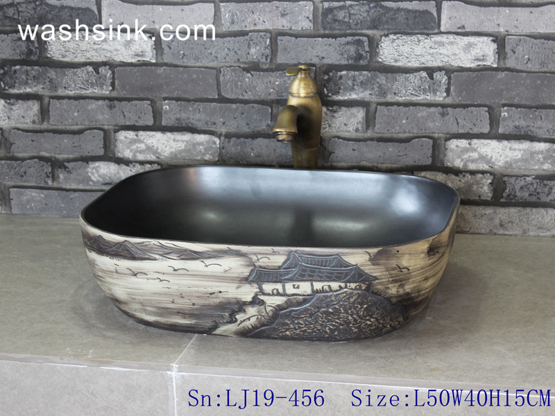 LJ19-456 LJ19-456     Shengjiang traditional landscape design ceramic wash sink - shengjiang  ceramic  factory   porcelain art hand basin wash sink