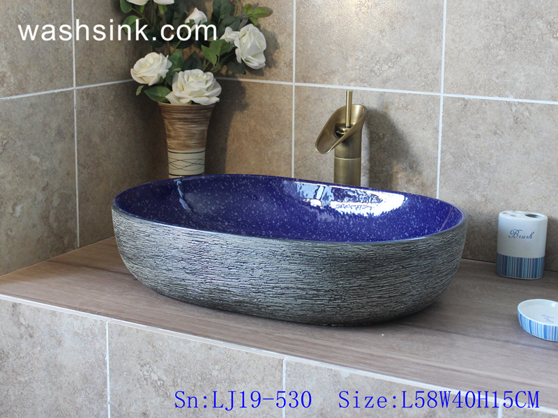 LJ19-530 LJ19-530    Blue wax gourd shape ceramic wash basin - shengjiang  ceramic  factory   porcelain art hand basin wash sink