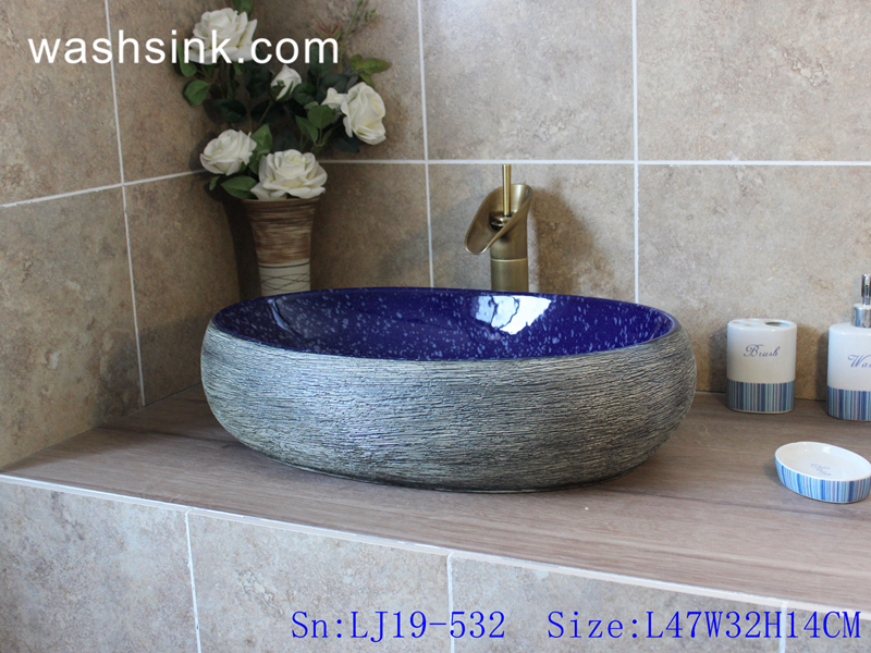LJ19-532 LJ19-532    Simple style blue round ceramic lavabo - shengjiang  ceramic  factory   porcelain art hand basin wash sink