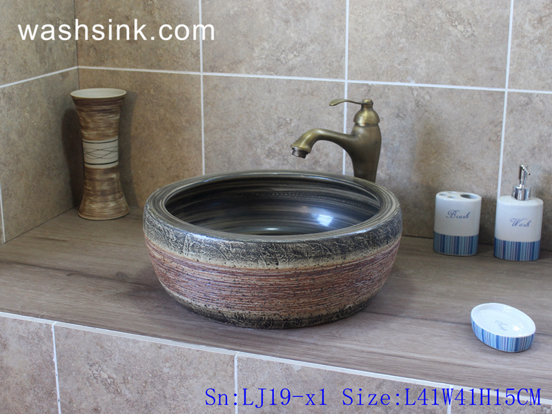 LJ19-x1 LJ19-x1    Wood color exquisite ceramic wash basin - shengjiang  ceramic  factory   porcelain art hand basin wash sink