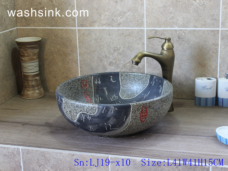 LJ19-x10 LJ19-x10    Bowl shape marble color ceramic wash sink - shengjiang  ceramic  factory   porcelain art hand basin wash sink