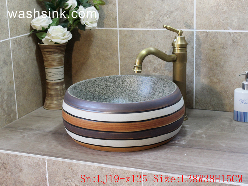 LJ19-x125 LJ19-x125    Factory wholesale price ceramic with stripe design wash bowl - shengjiang  ceramic  factory   porcelain art hand basin wash sink