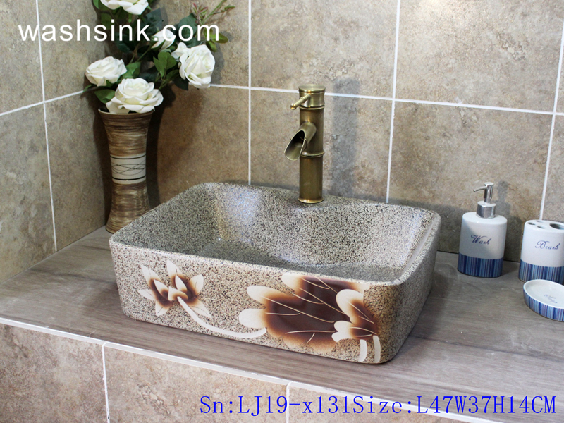 LJ19-x131 LJ19-x131    Precious marble color flower design ceramic wash basin - shengjiang  ceramic  factory   porcelain art hand basin wash sink