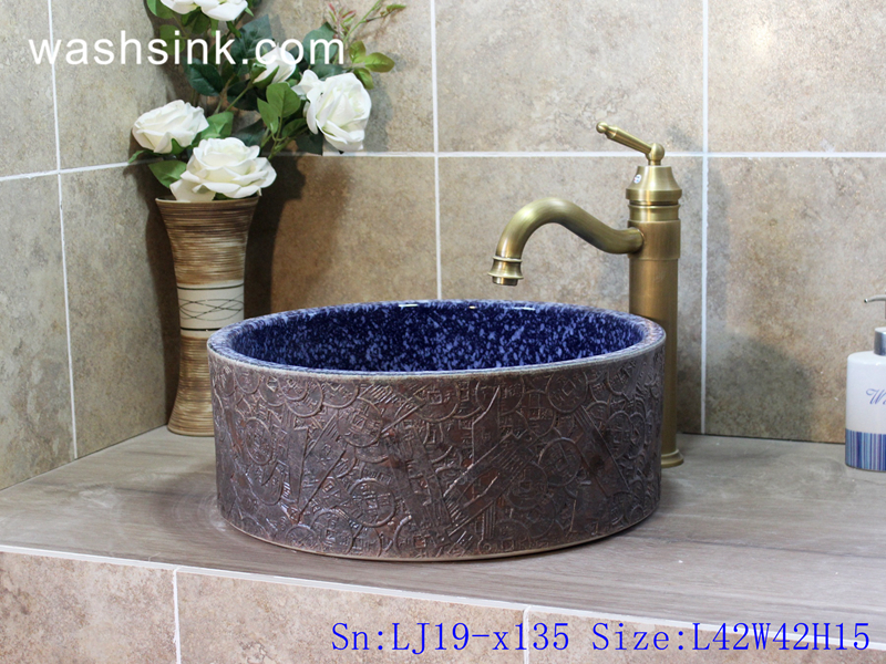 LJ19-x135 LJ19-x135    Chinese style blue marble inside ceramic wash basin - shengjiang  ceramic  factory   porcelain art hand basin wash sink