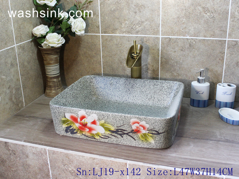 LJ19-x142 LJ19-x142     Simple style imitating marble ceramic with flower design wash sink - shengjiang  ceramic  factory   porcelain art hand basin wash sink