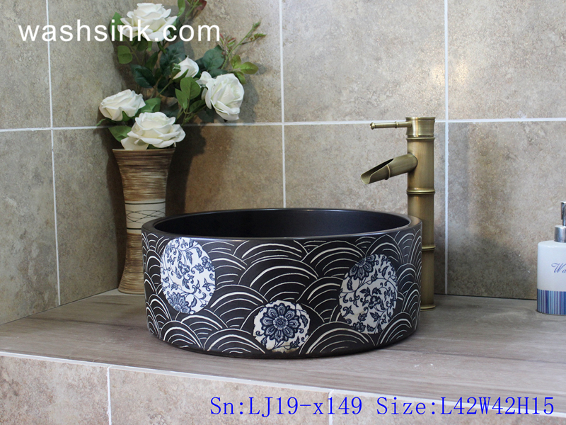 LJ19-x149 LJ19-x149      Free hand drawing creative pattern ceramic art sink - shengjiang  ceramic  factory   porcelain art hand basin wash sink