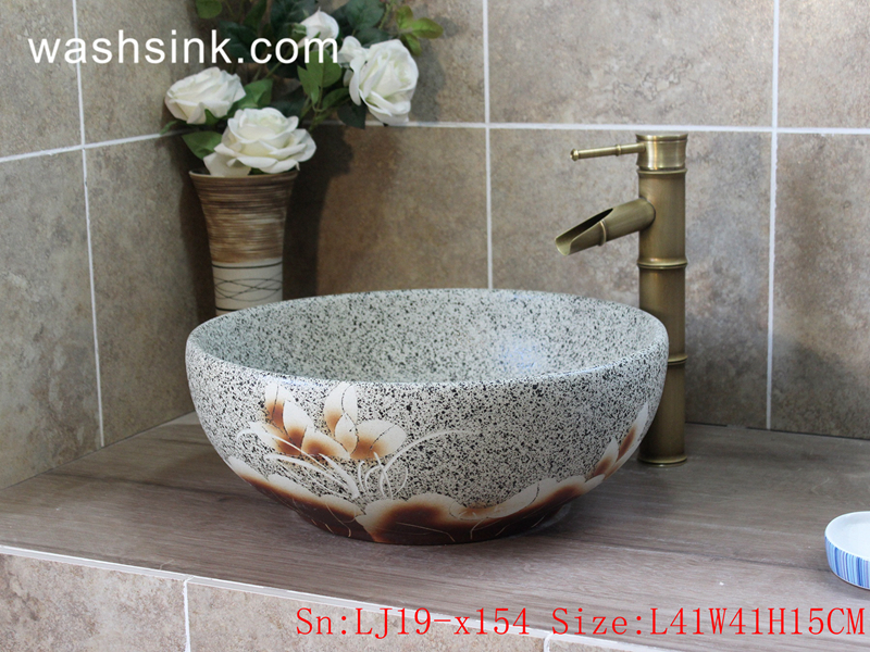 LJ19-x154 LJ19-x154     Marble surface flower design porcelain sanitary ware - shengjiang  ceramic  factory   porcelain art hand basin wash sink