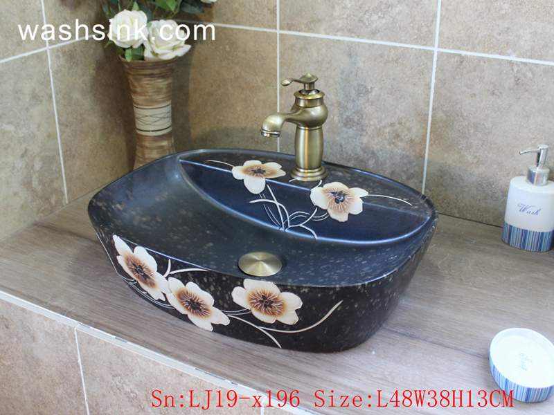LJ19-x196 LJ19-x196      Arts and crafts  floral design porcelain sanitary ware - shengjiang  ceramic  factory   porcelain art hand basin wash sink