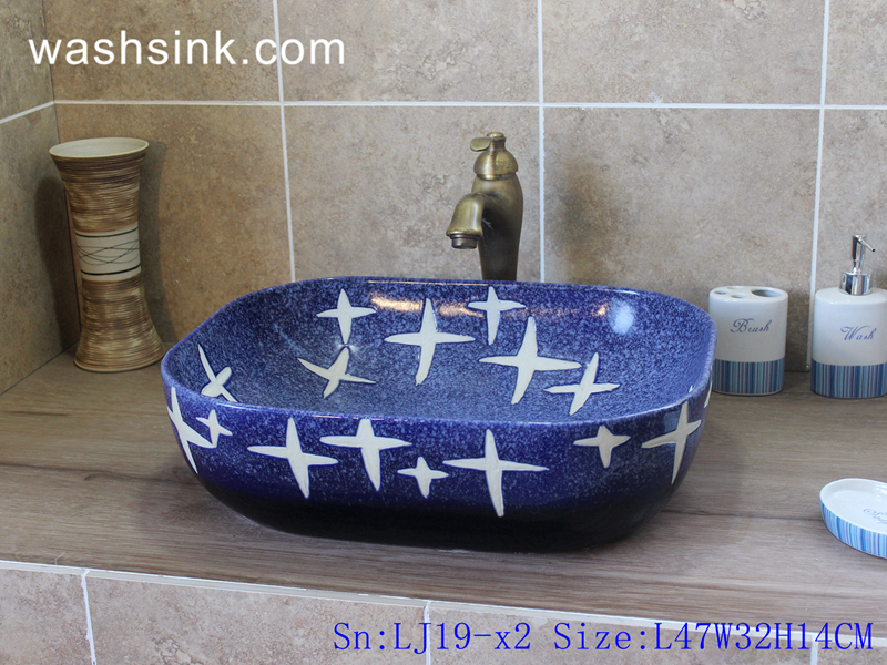 LJ19-x2 LJ19-x2    Free hand drawing special pattern ceramic wash sink - shengjiang  ceramic  factory   porcelain art hand basin wash sink