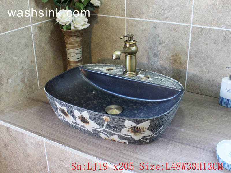 LJ19-x205 LJ19-x205        Shengjiang hot sale beautiful flower design ceramic wash bowl - shengjiang  ceramic  factory   porcelain art hand basin wash sink
