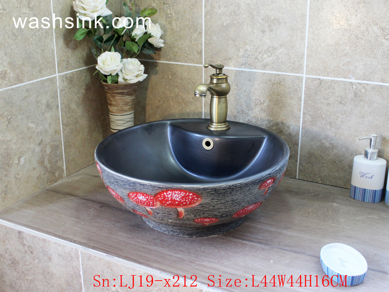 LJ19-x212 LJ19-x212     Delicate red mushroom design ceramic sanitary ware - shengjiang  ceramic  factory   porcelain art hand basin wash sink
