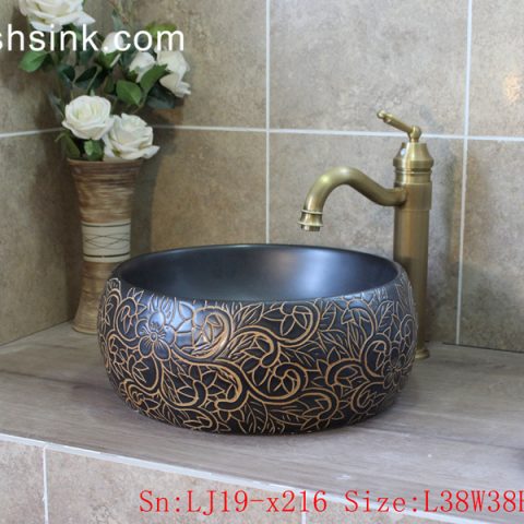 LJ19-x216        Shengjiang popular carved pattern ceramic lavabo