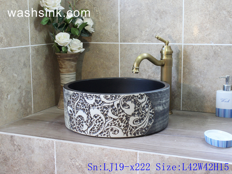 LJ19-x222 LJ19-x222    Uneven unique carving pattern ceramic wash basin - shengjiang  ceramic  factory   porcelain art hand basin wash sink