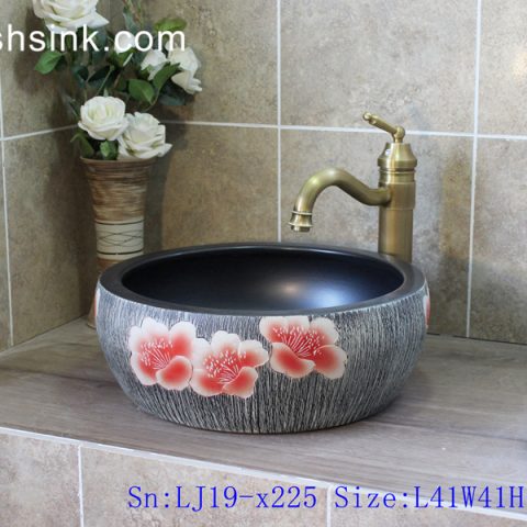 LJ19-x225       Chinese elegant red peony design porcelain toilet basin