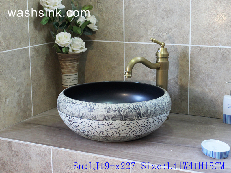 LJ19-x227 LJ19-x227     Modern style ceramic with leaves design art sink - shengjiang  ceramic  factory   porcelain art hand basin wash sink