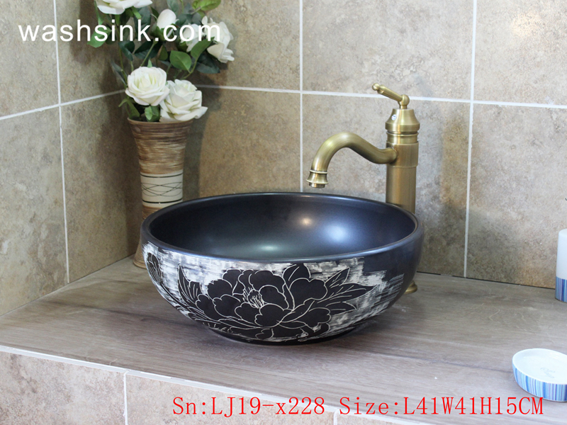 LJ19-x228 LJ19-x228      Bowl shape fantastic black flower design ceramic lavabo - shengjiang  ceramic  factory   porcelain art hand basin wash sink