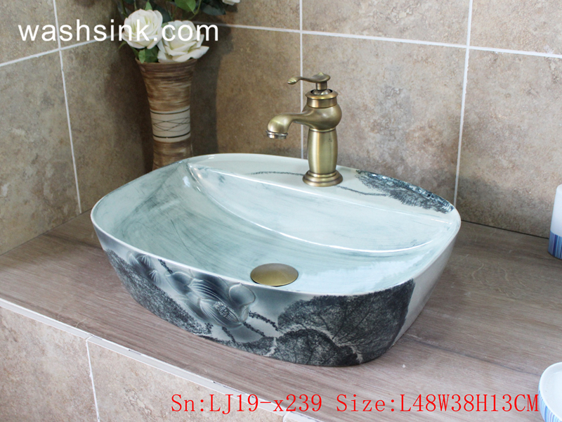 LJ19-x239 LJ19-x239      Simple style artwork ceramic with lotus pattern wash basin - shengjiang  ceramic  factory   porcelain art hand basin wash sink