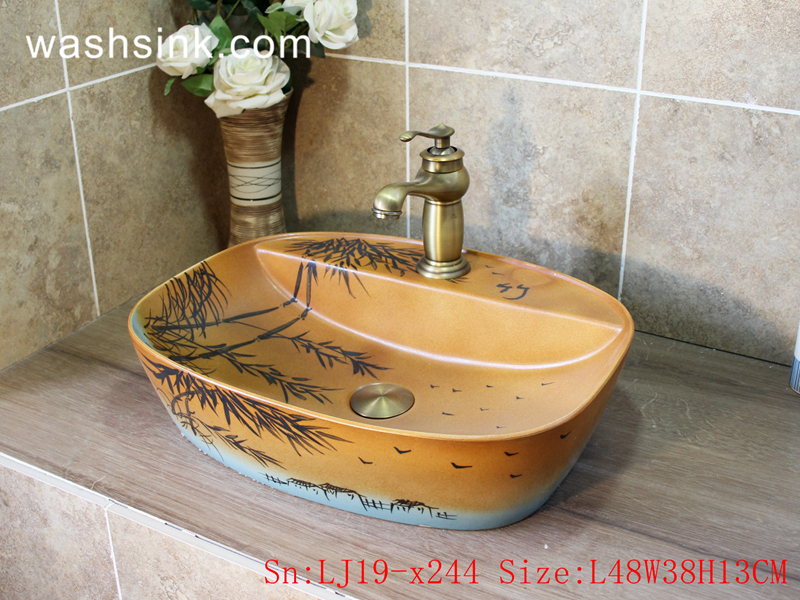 LJ19-x244 LJ19-x244       Light brown bamboo design ceramic sanitary ware - shengjiang  ceramic  factory   porcelain art hand basin wash sink