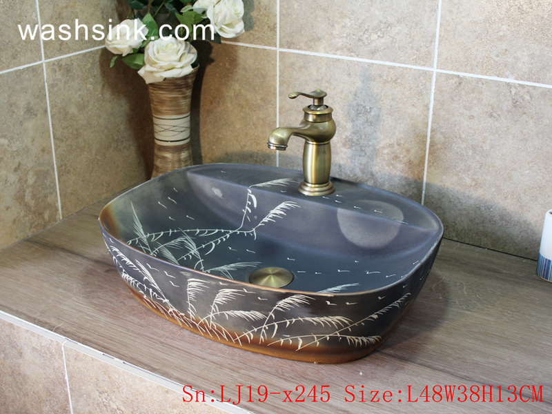 LJ19-x245 LJ19-x245     Free hand painted bird and floral design ceramic wash sink - shengjiang  ceramic  factory   porcelain art hand basin wash sink