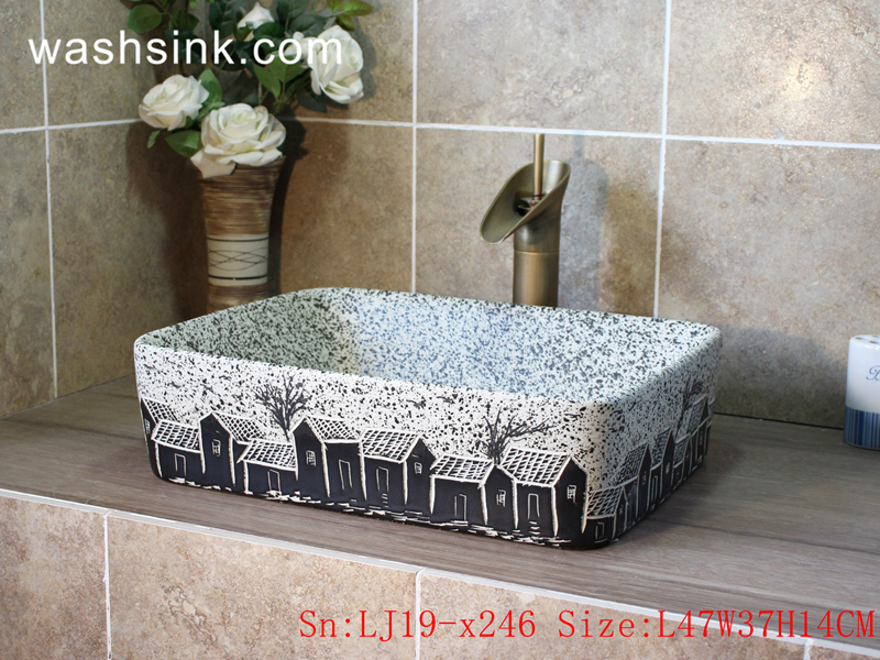 LJ19-x246 LJ19-x246    Imitating marble black house design ceramic wash basin - shengjiang  ceramic  factory   porcelain art hand basin wash sink