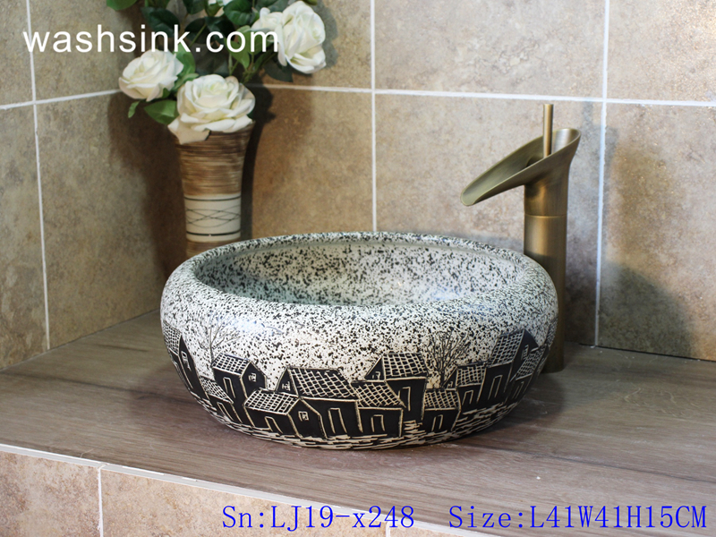 LJ19-x248 LJ19-x248    Round marble color special pattern ceramic wash basin - shengjiang  ceramic  factory   porcelain art hand basin wash sink