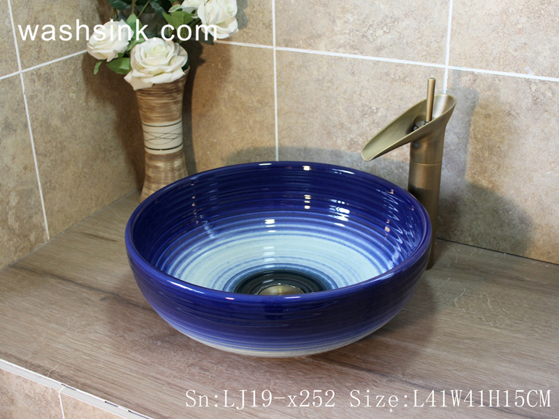 LJ19-x252 LJ19-x252     Arts and crafts ceramic with blue rim sanitary ware - shengjiang  ceramic  factory   porcelain art hand basin wash sink