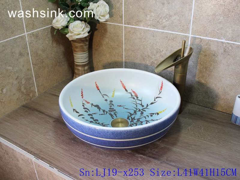 LJ19-x253 LJ19-x253       Purely manual ceramic with inside floral design lavabo - shengjiang  ceramic  factory   porcelain art hand basin wash sink