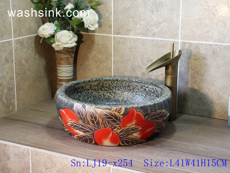 LJ19-x254 LJ19-x254     High quality retro flower design porcelain toilet basin - shengjiang  ceramic  factory   porcelain art hand basin wash sink