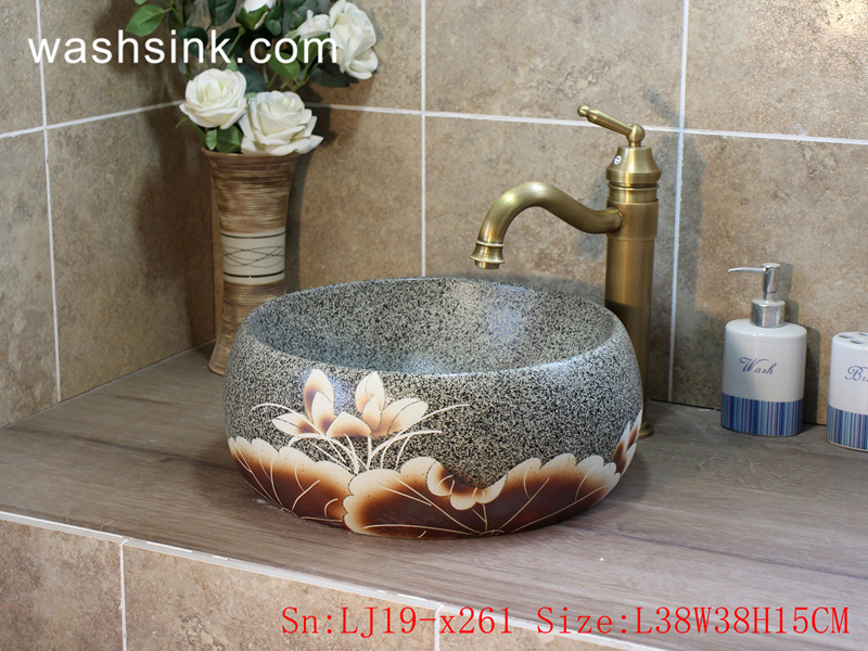 LJ19-x261 LJ19-x261      Factory wholesale price ceramic with brown lotus design wash basin - shengjiang  ceramic  factory   porcelain art hand basin wash sink