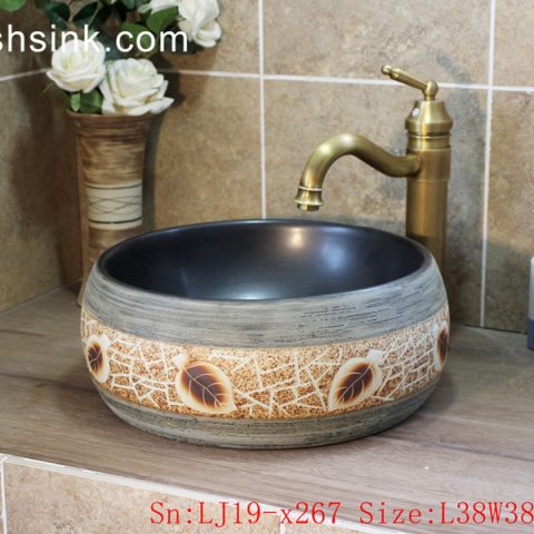LJ19-x267      High skilled beautiful carving leaves design ceramic wash sink