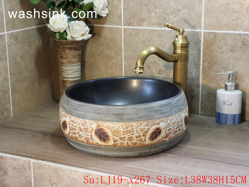 LJ19-x267 LJ19-x267      High skilled beautiful carving leaves design ceramic wash sink - shengjiang  ceramic  factory   porcelain art hand basin wash sink