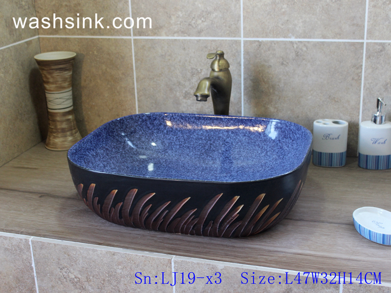 LJ19-x3 LJ19-x3    Black foundation grass design ceramic sanitary ware - shengjiang  ceramic  factory   porcelain art hand basin wash sink