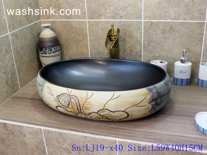 LJ19-x40 LJ19-x40     Arts and crafts ceramic with lotus design wash sink - shengjiang  ceramic  factory   porcelain art hand basin wash sink