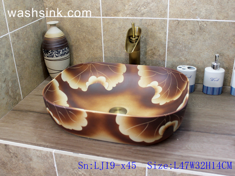 LJ19-x45 LJ19-x45     Chinese style matt flower design ceramic wash bowl - shengjiang  ceramic  factory   porcelain art hand basin wash sink