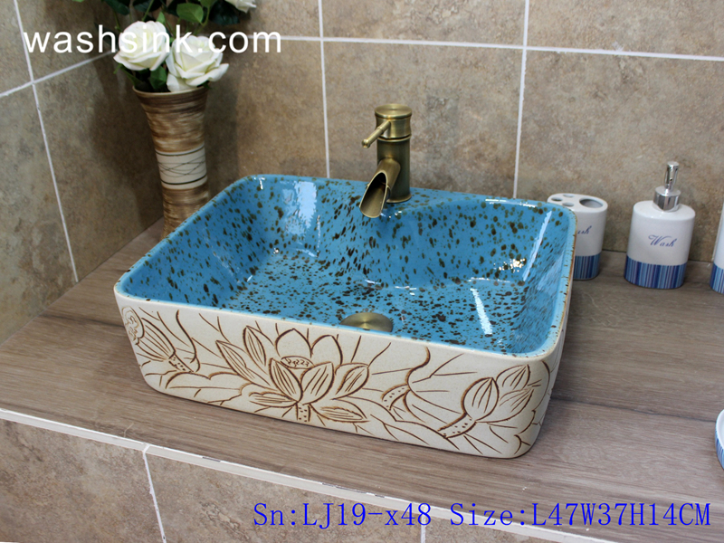 LJ19-x48 LJ19-x48    Highly skilled carving floral design ceramic wash basin - shengjiang  ceramic  factory   porcelain art hand basin wash sink