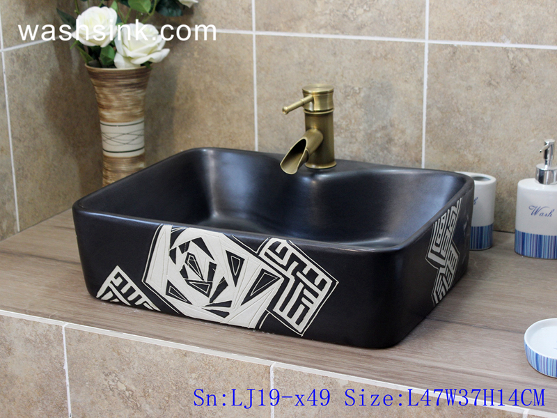 LJ19-x49 LJ19-x49    Black ceramic with abstract pattern toilet basin - shengjiang  ceramic  factory   porcelain art hand basin wash sink