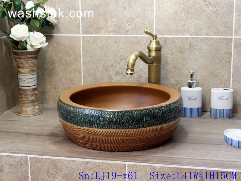 LJ19-x61 LJ19-x61    Imitation wood hand made retro porcelain lavabo - shengjiang  ceramic  factory   porcelain art hand basin wash sink