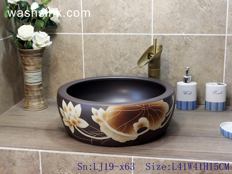 LJ19-x63 LJ19-x63    Ancient round ceramic with chinese lotus pattern wash basin - shengjiang  ceramic  factory   porcelain art hand basin wash sink