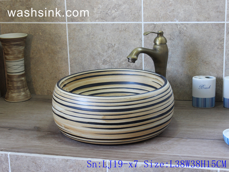 LJ19-x7 LJ19-x7     Fashionable stripe figure ceramic toilet basin - shengjiang  ceramic  factory   porcelain art hand basin wash sink