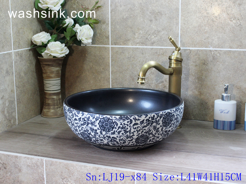 LJ19-x84 LJ19-x84     Jingdezhen hand painted interlocking branches design ceramic art basin - shengjiang  ceramic  factory   porcelain art hand basin wash sink