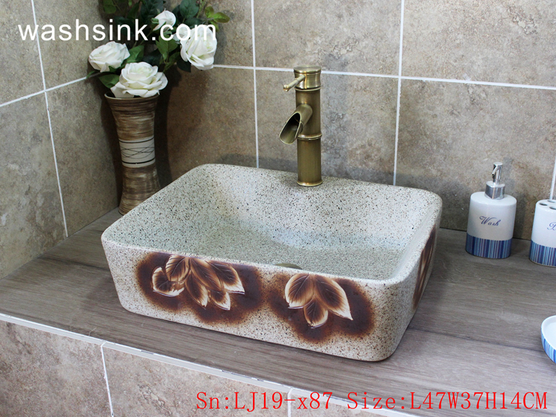 LJ19-x87 LJ19-x87       Traditional marble color printing flower design ceramic sink - shengjiang  ceramic  factory   porcelain art hand basin wash sink